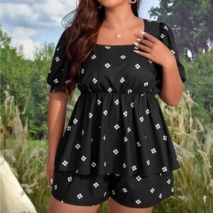 Black Floral Short Set